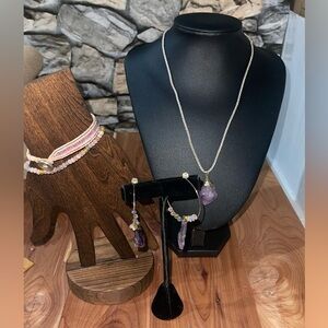 Rose‎ Quartz Necklace, Bracelet Earrings Set